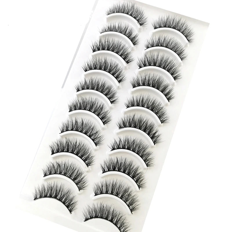 Pestañas Postizas 3D de Visón Natural Largo - 10 Pares en 41 Estilos
