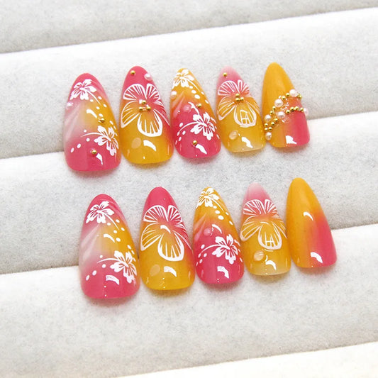 KitFlora 24pcs Fake Nail Tips Ins Yellow Pink Blush False Nails