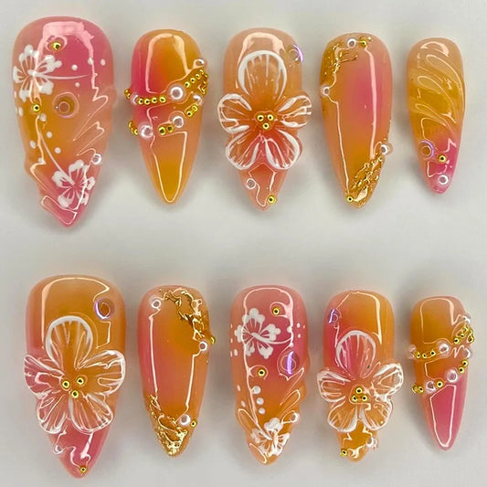 KitFlora 24pcs Fake Nail Tips Ins Yellow Pink Blush False Nails