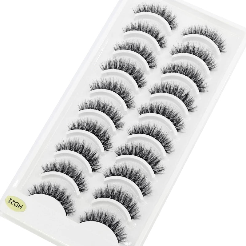 Pestañas Postizas 3D de Visón Natural Largo - 10 Pares en 41 Estilos