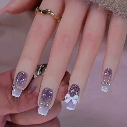 Uñas Postizas Degradadas de 24 piezas Uñas de Bailarina Francesa